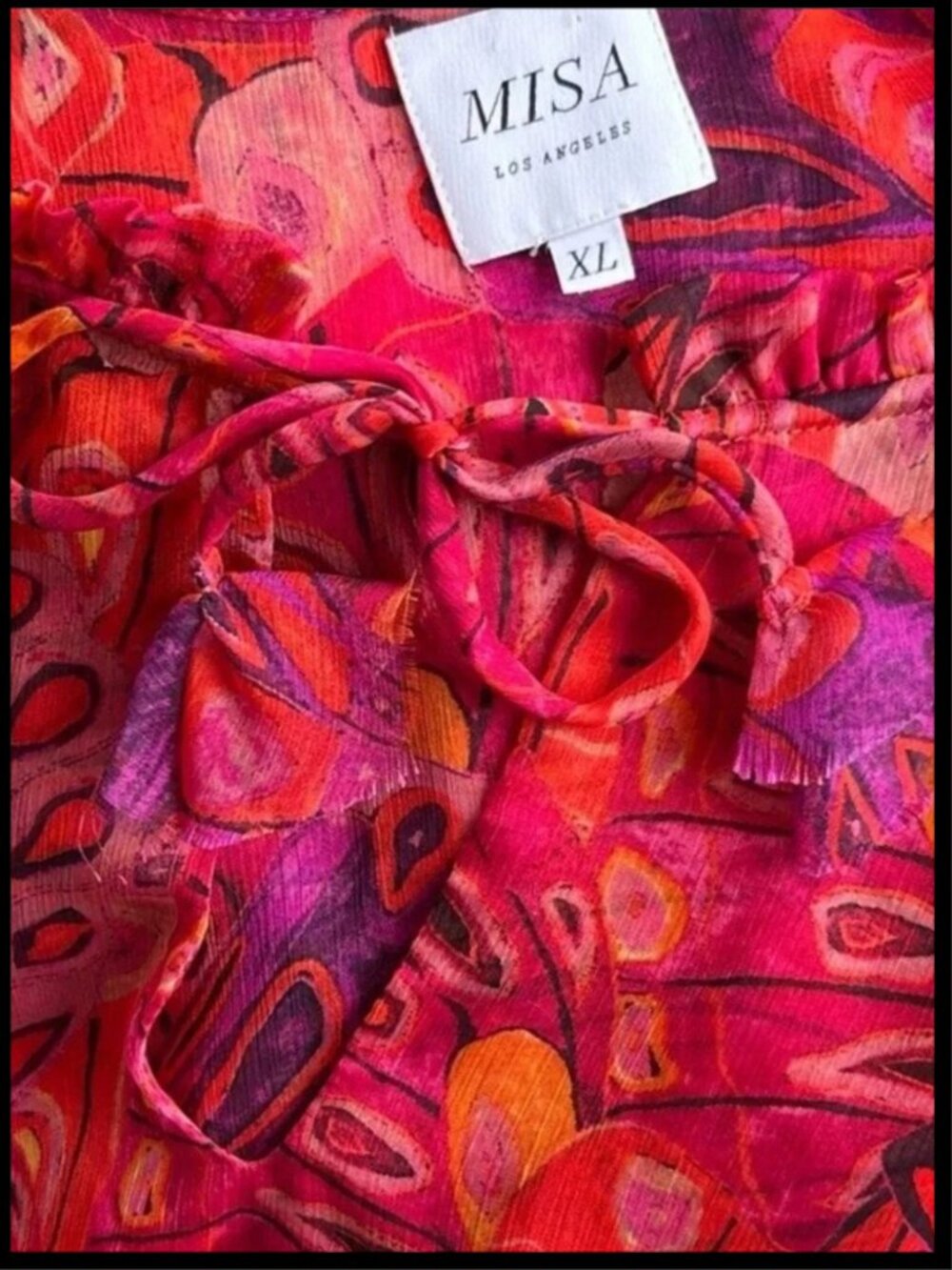MISA Los Angeles Dominique Mini Dress Red Pink Smocked Ruffle XL - Picture 9 of 9